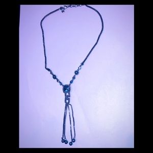 Givenchy Gunmetal Blue Crystal Lariat Necklace